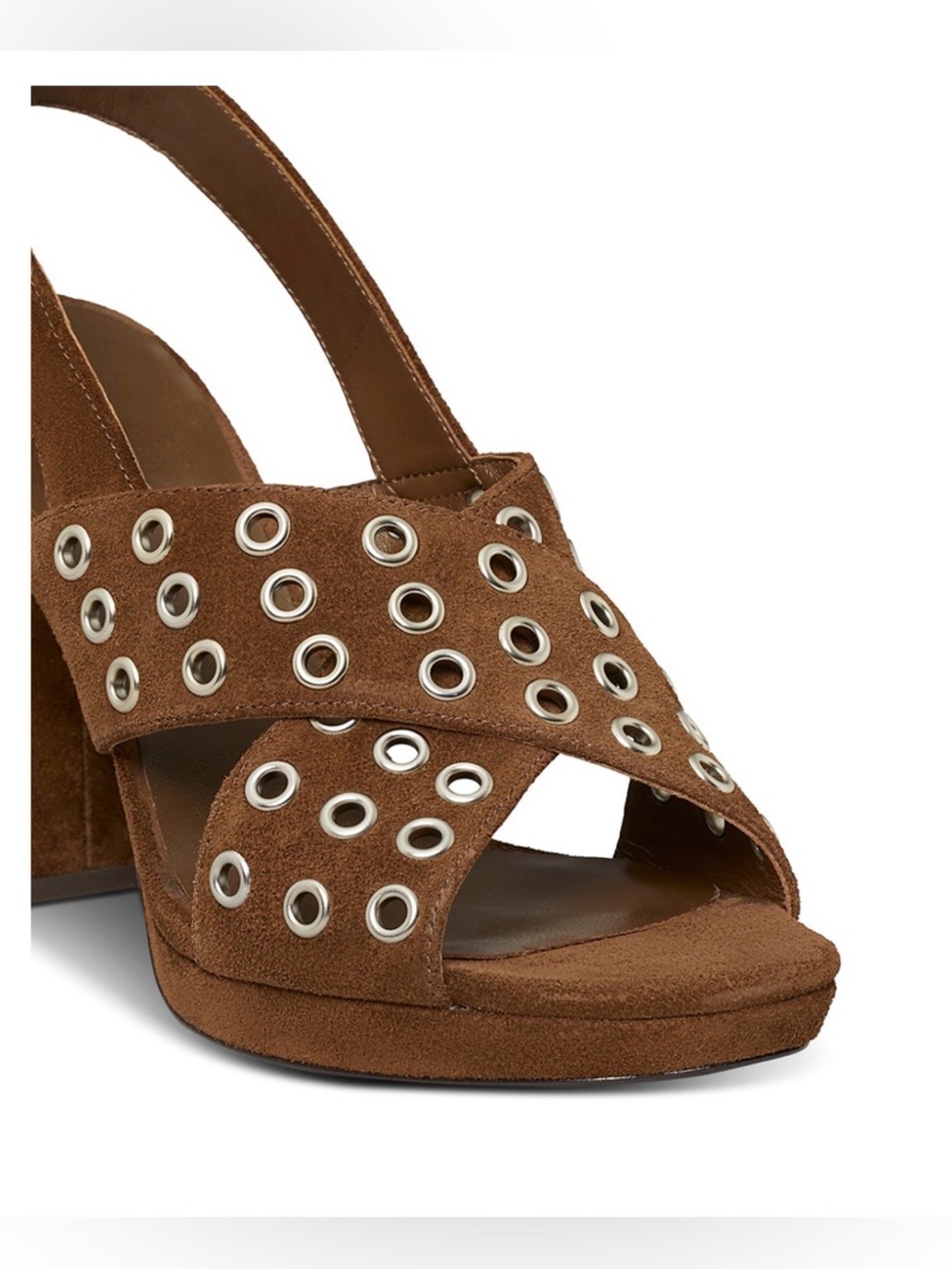 NWT Tory Burch Cross Band Suede Heel Sandals, Mustang, Size 8 - Picture 5 of 16
